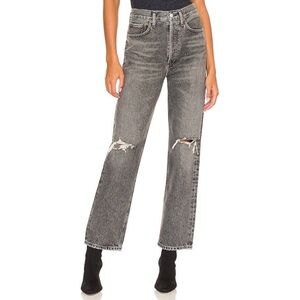 AGOLDE 90's Mid Rise Loose Fit Jean Outline Grey Wash Distressed Size 24